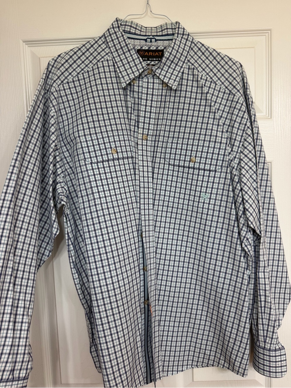 Ariat Men's Navy and White Check Button-Down Shirt